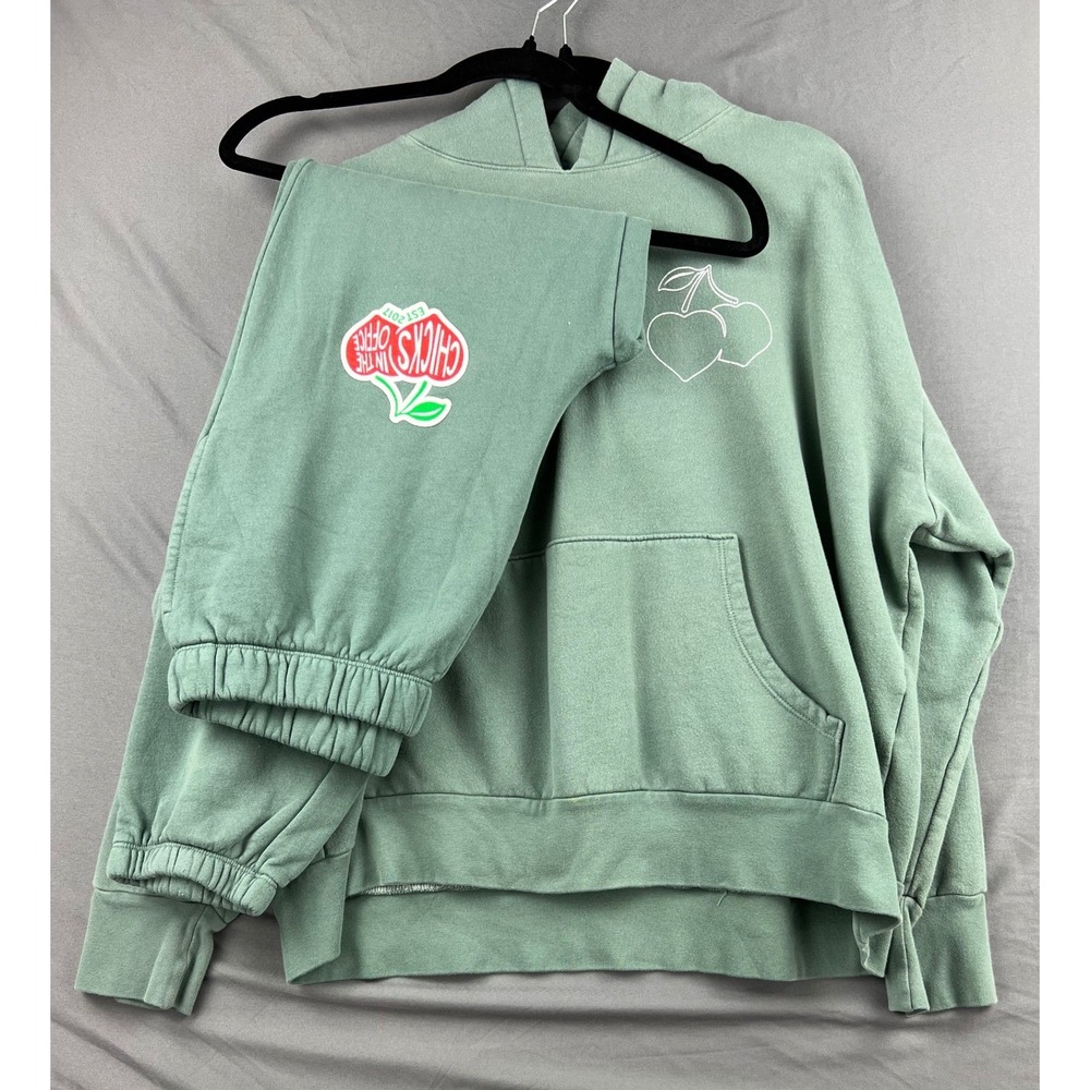 Barstool Sports Chicks in the Office Women MED Sweatshirt Joggers Set Green 4698